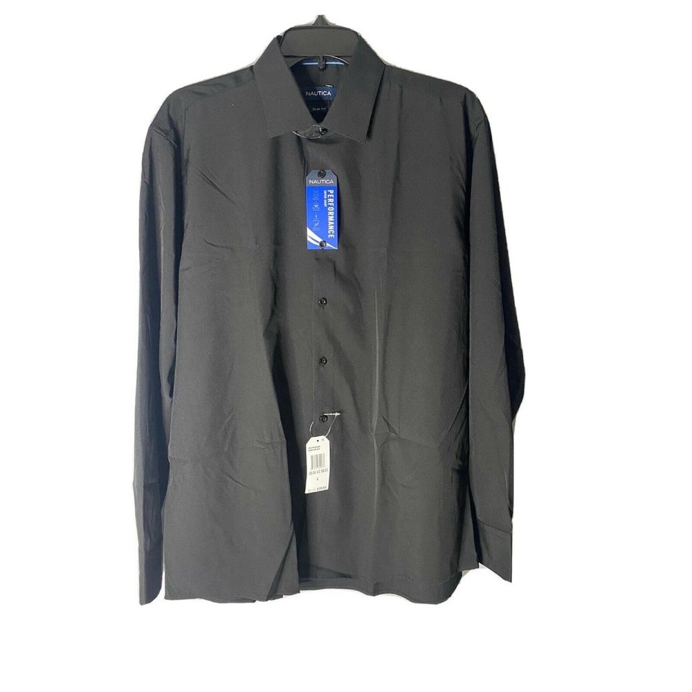 Nautica Mens L Solid Black Long Sleeve Button Collared (Next Day Shipping✈️)